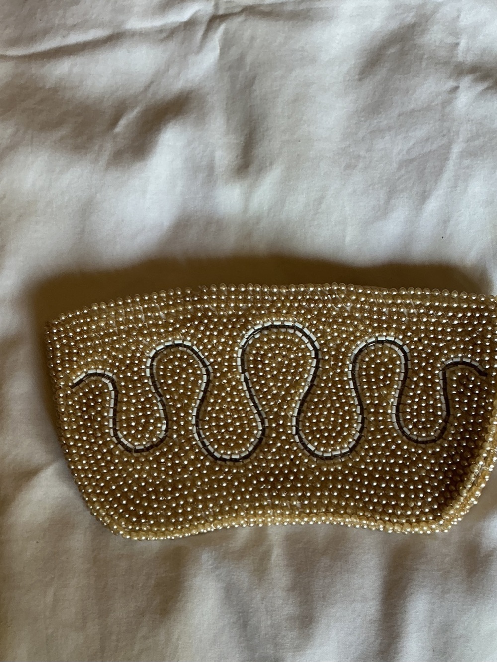 Beaded VINTAGE Pouch/  Clutch W/ Faux Pearl and Beaded  Accents